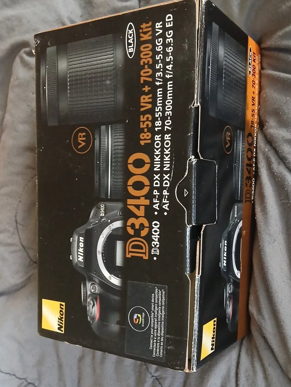 Nikon D3400 Camera Kit Box in Black and Orange